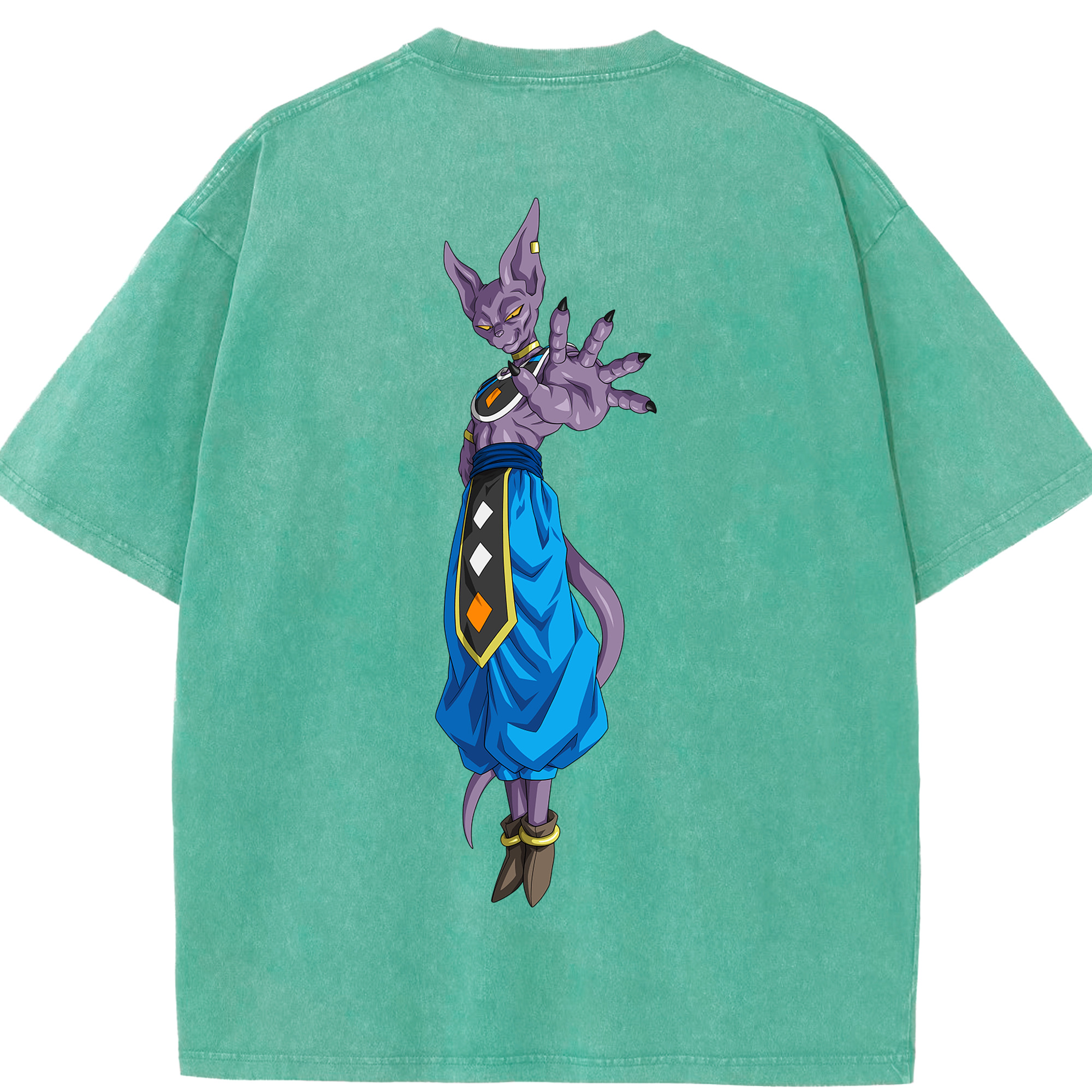 （画像用） ドラゴンボール ビルス 破壊神ビルス DRAGON BALL Beerus Birusu 綿100% ヴィンテージ風 半袖Tシャツ（背面プリント）